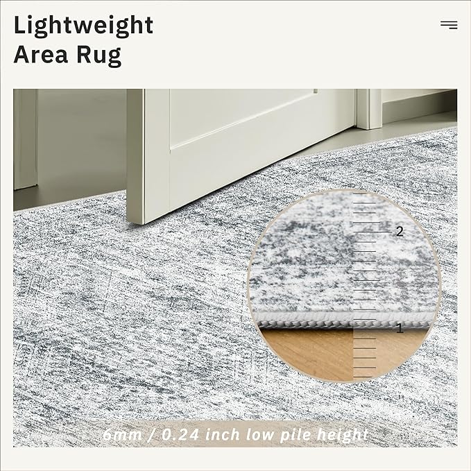 8x8 Grey Round Rug 8ft Living Room Circle Rug Vintage Round Area Rug Non Slip Indoor Carpet for Apartment