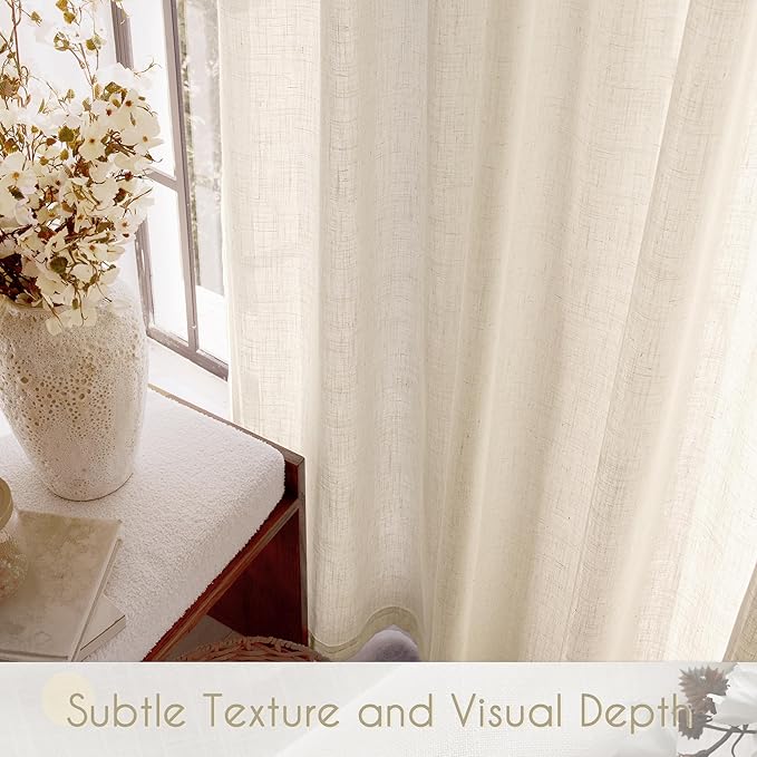 Apricot Linen Curtain 108 inch Length 2 Panels Set Back Tab Light Filtering Living Room Curtain Drapes Home Office Modern Minimalist Decor Farmhouse Boho Neutral Cream Semi Sheer Curtain 108 inch Long