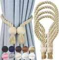 4 Pack Magnetic Curtain Tiebacks Cotton Hand Woven Tie Back Decorative Rope Holdbacks for Curtains Draperies No Tools Required, Dark Beige