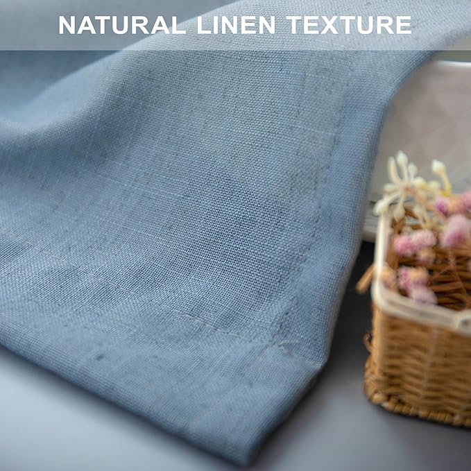 60 Inch Wide Blue Linen Curtains for Bedroom Light Reducing Sheer Large Window Curtain Panel Set of 2 Total Width 120 x 96 Inch Long 5x8 FT Length Back Tab Pocket Chambray Blue Country Farmhouse Decor