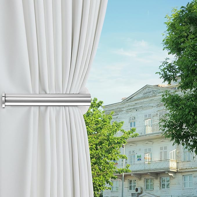 4pcs Curtain Holdbacks, Screw-in Curtain Tiebacks Curtain Tie Backs Curtain Holders for Wall Mounted Curtain Pull Backs for Drapes, Curtain Side Holders Hooks, 304 Stainless Steels, Silver