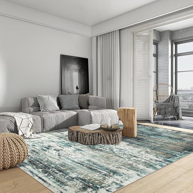 4x6 Area Rugs Washable Rug: Modern Abstract Living Room Rug Soft Anti-Skid Thin Carpet Indoor Floor Non-Shedding Carpets for Bedroom Dining Room Farmhouse Nursery Home Office - Green Multi