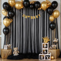 10ft x 15ft Black Tulle Backdrop Curtain for Parties Sheer Fabric Backdrop Curtains for Birthday Party Baby Shower Graduation Back Drop Wedding Photo Backdrop Drapes Background 2 Panels 5ft x 15ft