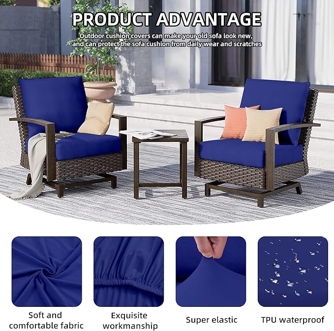 12Pcs Outdoor Cushion Covers, Patio Cushion Covers,Stretch Elastic Slipcovers, Replacement Washable & Reusable Furniture Protector for Patio Couch (Lake Blue,Cover Only)
