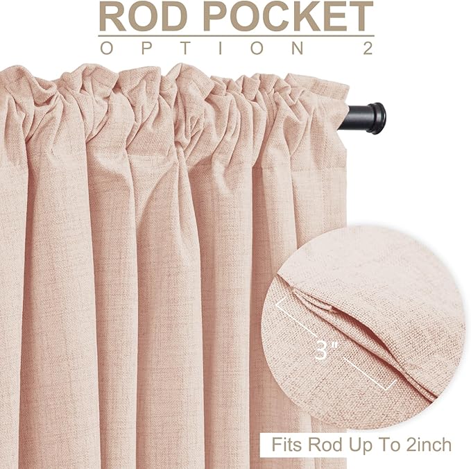 100% Blackout Shield Creamy Peach Linen Blackout Curtains for Bedroom 84 Inches Long, Back Tab/Rod Pocket Living Room Drapes, Thermal Insulated Blackout Curtains 2 Panels Set, 50" W x 84" L