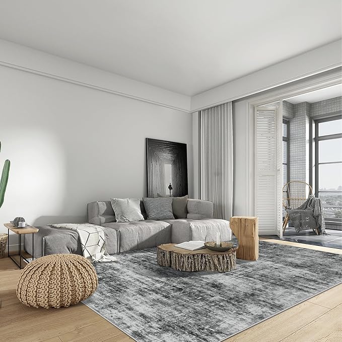 8x10 Area Rugs Washable Rug: Modern Abstract Living Room Rug Soft Anti-Skid Thin Carpet Indoor Floor Non-Shedding Carpets for Bedroom Dining Room Farmhouse Nursery Home Office Black
