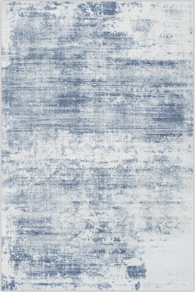 6x9 Area Rugs Washable Rug: Large Modern Abstract Living Room Rug Soft Anti-Skid Thin Carpet Indoor Floor Non-Shedding Carpets for Bedroom Dining Room Farmhouse Nursery Home Office Blue White