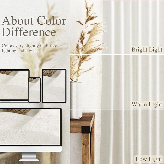 Nanspring Light Filtering Linen Curtains 72 inches Long for Bedroom/Living Room Linen Textured Semi Sheer Back Tab and Rod Pocket Boho Curtains for Small Window Cream 34 x 72 Inch,2 Panels