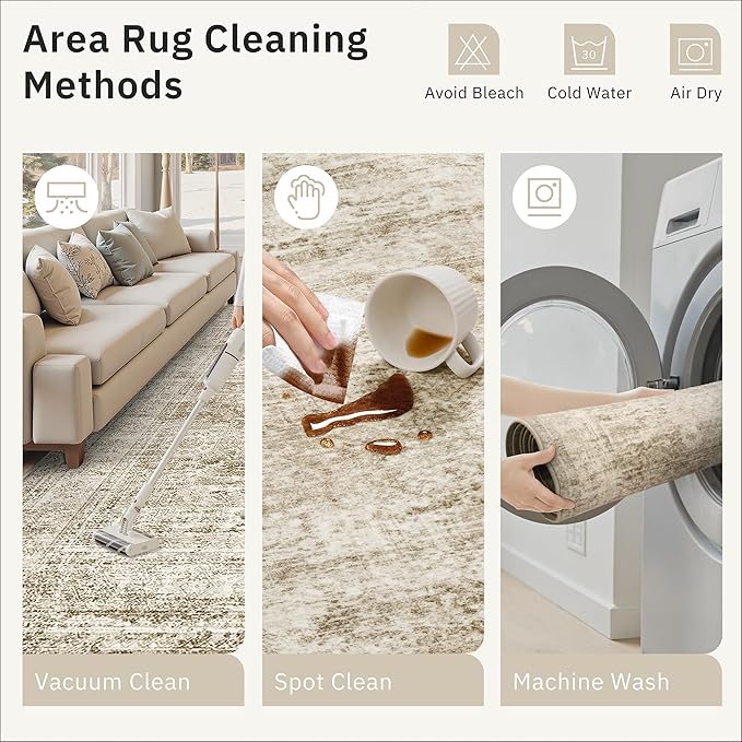 2x3 Washable Rugs for Kitchen, Floor, Entryway, Powder Room Small Area Rug Non-Slip Vintage Low Pile Throw Door Mat Brown