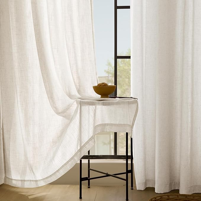 2 Panels Set Cream Linen Curtains 108 inches Long For Living Room Neutral Farmhouse Light Filtering Semi Sheer Linen Drapes 108 inch Ceiling To Floor For Large Window Villa Hallway Ivory FT 60x108