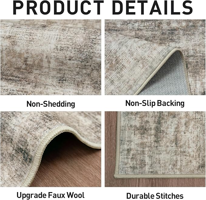 4x6 Area Rugs Washable Rug: Modern Abstract Living Room Rug Soft Anti-Skid Thin Carpet Indoor Floor Non-Shedding Carpets for Bedroom Dining Room Farmhouse Nursery Home Office Brown Black
