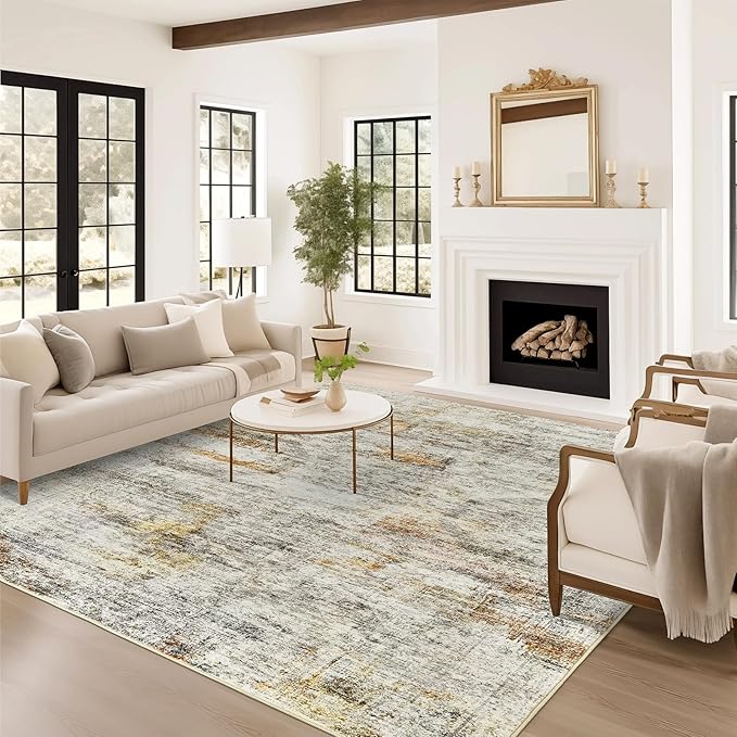 6x9 Area Rug for Living Room Washable 6x9 Non-Slip Modern Abstract Rugs for Bedroom Dinning Room Ultra-Thin Indoor Gray Rust