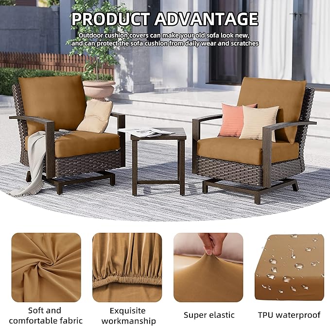 14Pcs Outdoor Cushion Covers, Patio Cushion Covers,Stretch Elastic Slipcovers, Replacement Washable & Reusable Furniture Protector for Patio Couch (Camel Color,Cover Only)