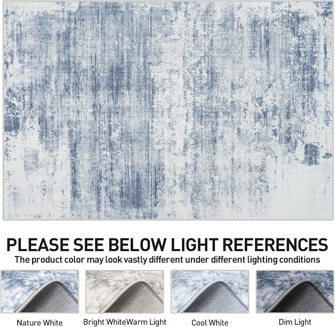 10x14 Area Rugs Washable Rug: Modern Abstract Living Room Rug Soft Anti-Skid Thin Carpet Indoor Floor Non-Shedding Carpets for Bedroom Dining Room Farmhouse Nursery Home Office Blue White