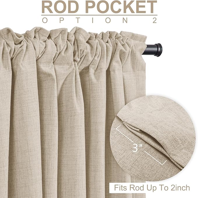 100% Blackout Shield Linen Blackout Curtains for Bedroom 90 Inches Long, Back Tab/Rod Pocket Living Room Drapes, Thermal Insulated Blackout Curtains 1 Panel Set, 100" W x 90" L, Oatmeal
