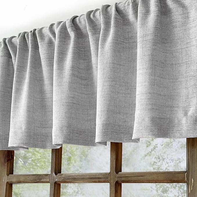 2 Pack Faux Linen Valance for Windows Kitchen Living Room Valances Rod Pocket Farmhouse Country Rustic Bathroom Small Window Treatment (54x15 inch, Grey)
