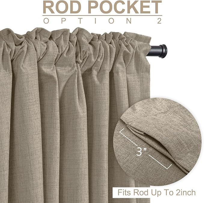 100% Blackout Shield Linen Blackout Curtains for Bedroom 84 Inches Long, Back Tab/Rod Pocket Living Room Drapes, Thermal Insulated Blackout Curtains 2 Panels Set, 50" W x 84" L, Faux Linen