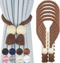 6 Pack Magnetic Curtain Tiebacks Cotton Hand Woven Tie Back Decorative Rope Holdbacks for Curtains Draperies No Tools Required, Khaki