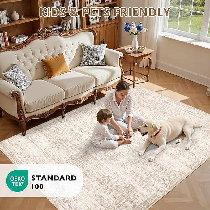 2x3 Area Rugs Living Room Rug: Washable Vintage Boho Rug No Slip Stain Resistant Soft Carpet Indoor Floor Floral Large Carpets for Bedroom Dining Room Farmhouse Nursery Hallway Home Office Beige