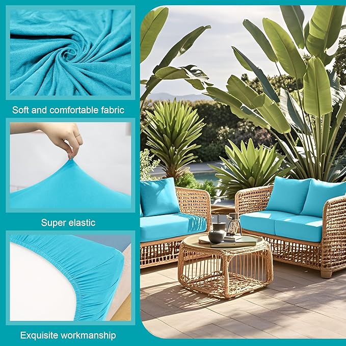 14Pcs Stretch Patio Cushion Covers,Outdoor Couch Covers Replacement,Outdoor Couch & Sofa Slipcovers,for Patio Furniture Cushion Covers,Washable Reusable Furniture Protector (Sky Blue, Cover Only)