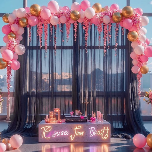 10ft x 15ft Black Tulle Backdrop Curtain for Parties Sheer Fabric Backdrop Curtains for Birthday Party Baby Shower Graduation Back Drop Wedding Photo Backdrop Drapes Background 2 Panels 5ft x 15ft