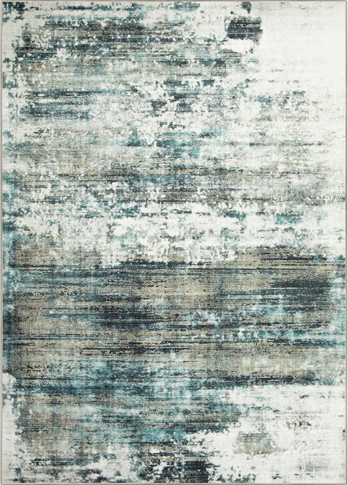 6x9 Area Rugs Washable Rug: Large Modern Abstract Living Room Rug Soft Anti-Skid Thin Carpet Indoor Floor Non-Shedding Carpets for Bedroom Dining Room Farmhouse Nursery Home Office Green Multi