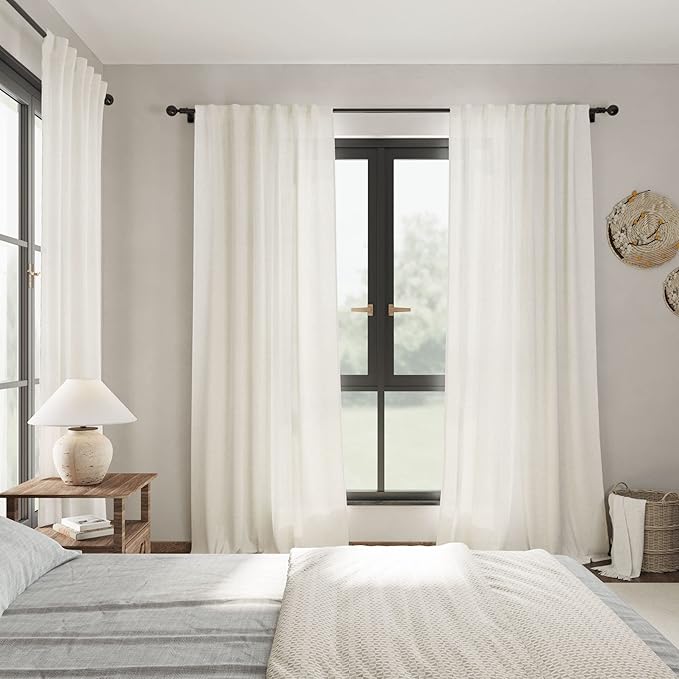 2 Panels Set Cream Linen Curtains 108 inches Long for Living Room Extra Long Back Tab Curtains Neutral Farmhouse Light Filtering Semi Sheer Linen Drapes Ceiling to Floor for Large Window Ivory 9 FT