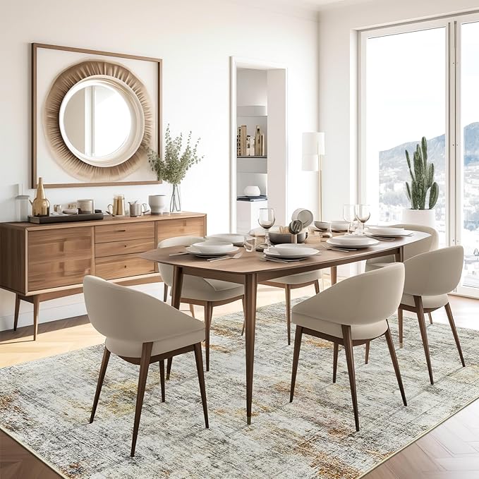 6x9 Area Rug for Living Room Washable 6x9 Non-Slip Modern Abstract Rugs for Bedroom Dinning Room Ultra-Thin Indoor Gray Rust