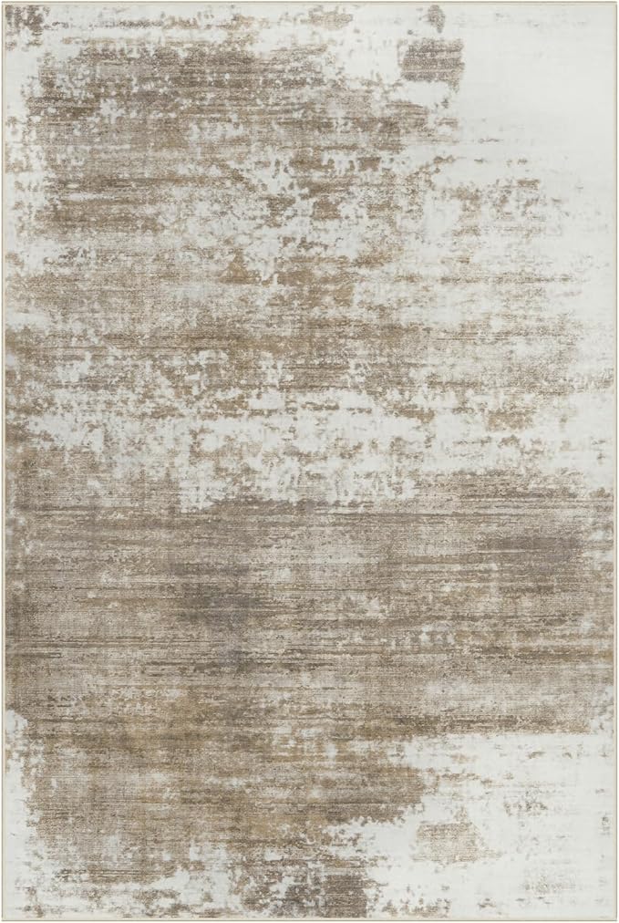 6x9 Area Rugs Washable Rug: Large Modern Abstract Living Room Rug Soft Anti-Skid Thin Carpet Indoor Floor Non-Shedding Carpets for Bedroom Dining Room Farmhouse Nursery Home Office Brown White