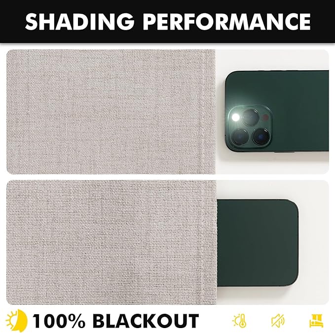 MIULEE 100% Blackout Linen Curtains for Bedroom, Ivory Solid Luxury Decor Thermal Insulation Room Darkening Drapes for Living Room Nursery Back Tab Rod Pocket 42 x 72 Inches, 2 Panels