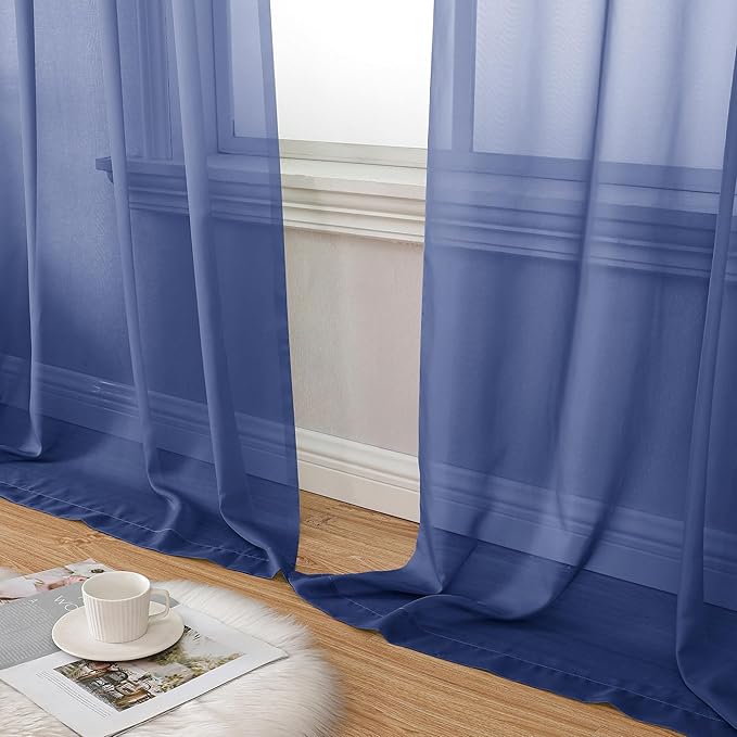 Aiyufeng Royal Blue Sheer Curtains 84 Inches Long 2 Panels Set, Semi Transparent Voile Rod Pocket Blue Sheer Window Drapes for Bedroom Bed Canopy Dining Wedding Party Backdrop, 40W x 84L inch