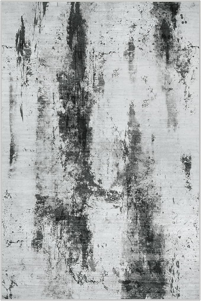 10x14 Area Rugs Washable Rug: Modern Abstract Living Room Rug Soft Anti-Skid Thin Carpet Indoor Floor Non-Shedding Carpets for Bedroom Dining Room Farmhouse Nursery Home Office Black White Grey