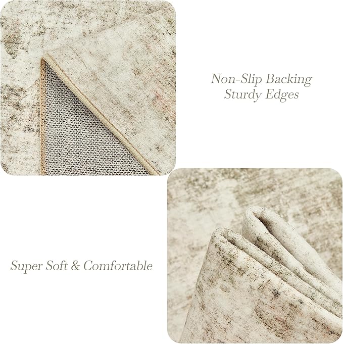 6x9 Abstract Area Rugs for Living Room 6 x 9 Washable Non Slip Low Pile Gray Rugs for Bedroom Dining Room Foldable Thin Beige Gray