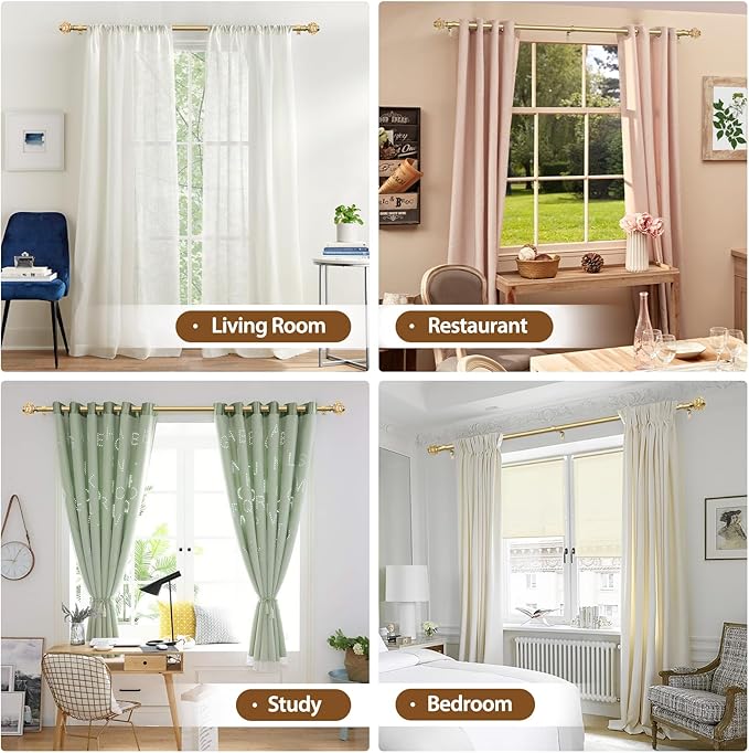 2 Pack Luxury Gold Curtain Rods for Windows 48 to 84 Inch, USFOOK 7/8 Inch Telescoping Splicing Drapery Rods 32 to 86 Inch, Decoration for Home with Decorative Translucent Finials