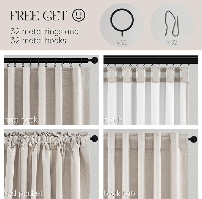 92 Inch Long Curtains Blackout 2 Panels,Custom Made Modern Neutral Soundproof Elegant Decorative Dark Out Linen Cottage Nursery Draperies for Living Room 52x92 Linen Beige Oatmeal