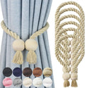 6 Pack Magnetic Curtain Tiebacks Cotton Hand Woven Tie Back Decorative Rope Holdbacks for Curtains Draperies No Tools Required, Dark Beige