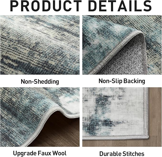 10x14 Area Rugs Washable Rug: Modern Abstract Living Room Rug Soft Anti-Skid Thin Carpet Indoor Floor Non-Shedding Carpets for Bedroom Dining Room Farmhouse Nursery Home Office Green Multi