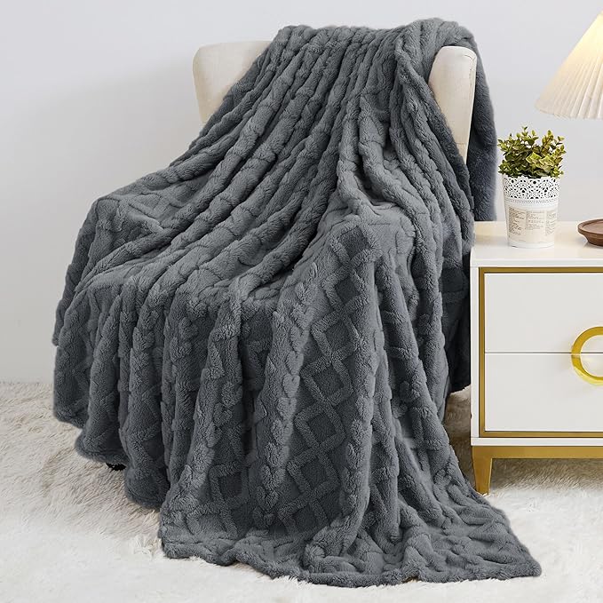 Aganear Twin Blanket - 3D Stylish Design, Luxury Portable Lightweight Blanket Super Soft, Fluffy, Warm, Cozy, Fuzzy for Couch Living Room Bed Outdoors Office Travel(60"×80", Gray)