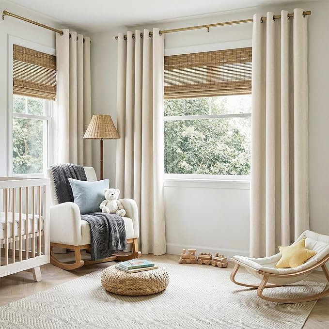 100% Blackout Shield Linen Blackout Curtains for Bedroom, Butter Cream Grommet Curtains for Living Room, Thermal Insulated Room Darkening Drapes for Nursery, Boho Home Decor, 50" W x 72" L, 2 Panels