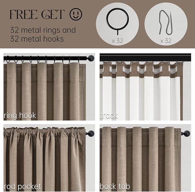 102 inch long blackout curtains 2 Panels 100% Black out Linen texture Curtain elegant Taupe Farmhouse Drapes with Back Tab Rod Pocket Light Blocking Thermal Insulated Panel for Bedroom Living Room