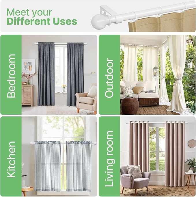 2 Pack White Metal Curtain Rods, 28-60 inch, Heavy Duty, Adjustable, Wall Mounted, Set of 2
