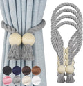 4 Pack Magnetic Curtain Tiebacks Cotton Hand Woven Tie Back Decorative Rope Holdbacks for Curtains Draperies No Tools Required, Grey