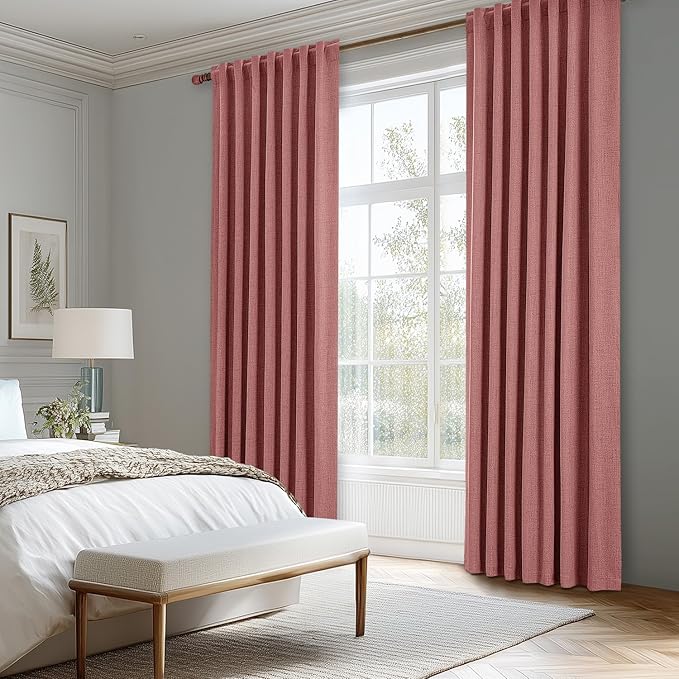 MIULEE 100% Blackout Linen Curtains for Bedroom, Dusty Rose Solid Luxury Decor Thermal Insulation Room Darkening Drapes for Living Room Nursery Back Tab Rod Pocket 42 x 63 Inches, 2 Panels