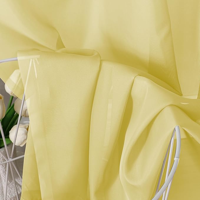 Aiyufeng Yellow Sheer Curtains 54 Inch Length 2 Panels Set, Light Filtering Airy Rod Pocket Yellow Window Curtain Treatment Drapes for Kitchen Bedroom Living, Each 42Wx54L Inches