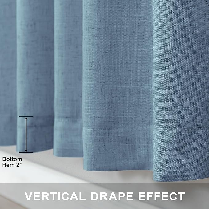 60 Inch Wide Blue Linen Curtains for Bedroom Light Reducing Sheer Large Window Curtain Panel Set of 2 Total Width 120 x 96 Inch Long 5x8 FT Length Back Tab Pocket Chambray Blue Country Farmhouse Decor