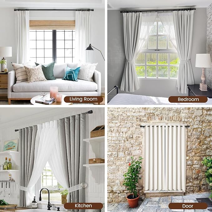 1” Diameter Curtain Rods Itself is 30 to 45 inch 2 Pack Fit 30-39 inch Window with Heavy Duty Adjustable Rod Matte Black Splicing Metal Extra Long Curtain Rod for Windows
