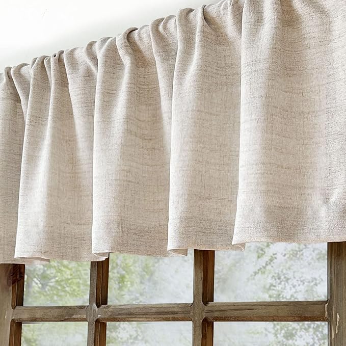2 Pack Faux Linen Valance for Windows Kitchen Living Room Valances Rod Pocket Farmhouse Country Rustic Bathroom Small Window Treatment (54x15 inch, Natural)