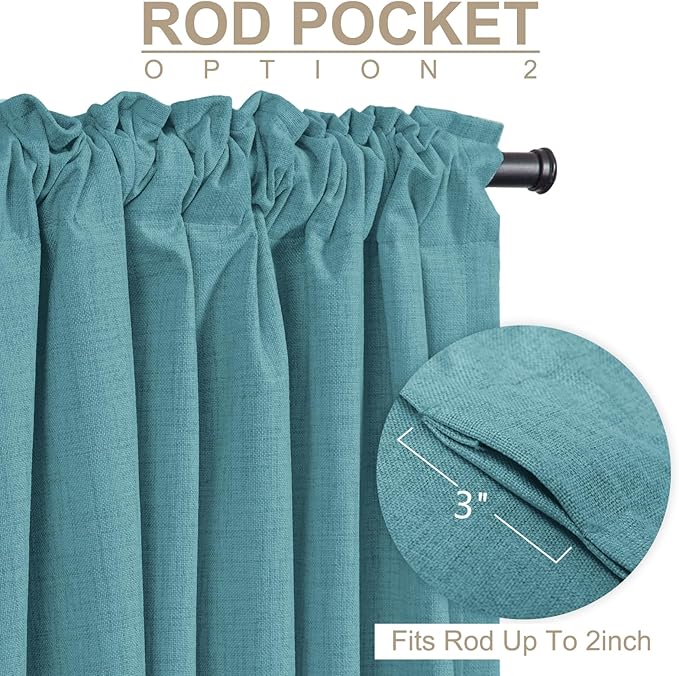 100% Blackout Shield Linen Blackout Curtains for Bedroom 90 Inches Long, Back Tab/Rod Pocket Living Room Drapes, Thermal Insulated Blackout Curtains 2 Panels Set, 50" W x 90" L, Dark Cyan