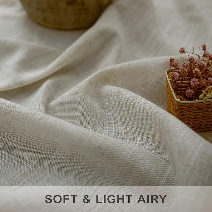 102 Inch Linen Curtains for Living Room Dinning 2 Panels Back Tab Pocket Light Filtering Burlap Farmhouse Large Window Drape Flax Linen Beige Tan Curtain 102 Inches Long for Sliding Glass Door Bedroom