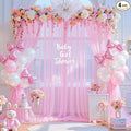 20ft x 15ft Pink Tulle Backdrop Curtain for Baby Shower Party Sheer Fabric Backdrop Curtains for Girls Birthday Gender Reveal Back Drop Wedding Photo Backdrop Drapes Background 4 Panels 5ft x 15ft